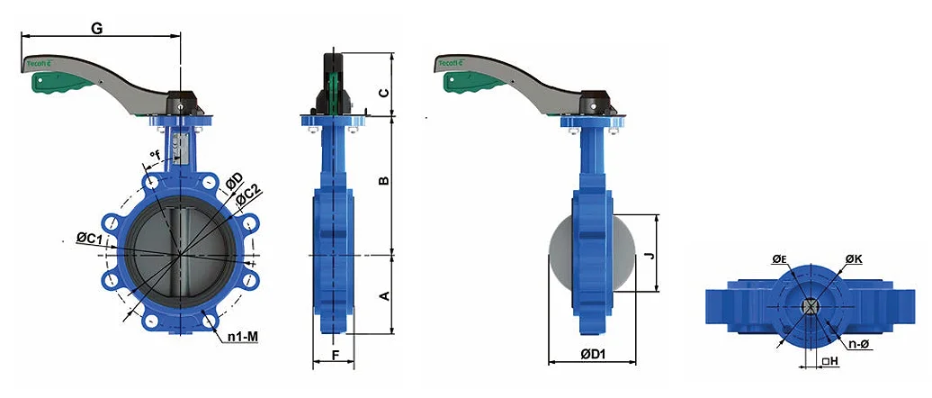 Van Bướm Tay Gạt Lug Tecofi Thân Gang Dẻo EPDM Chịu Nhiệt