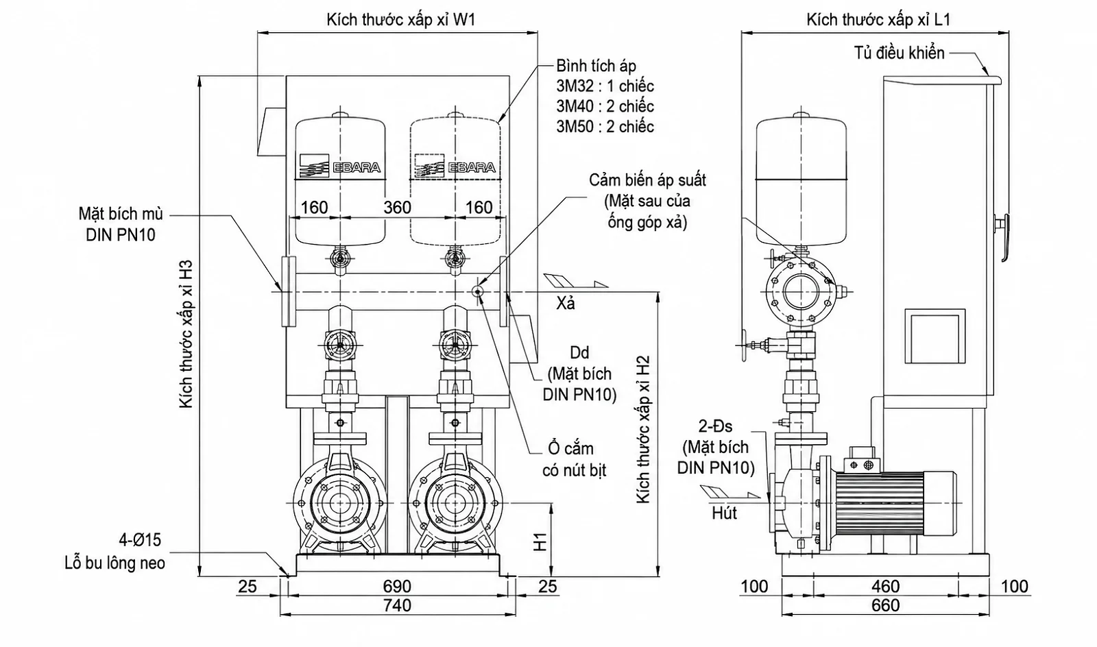 Hệ Máy Bơm Tăng Áp Ebara UN3C-D 3M Lắp Ráp Chính Hãng Uy Tín